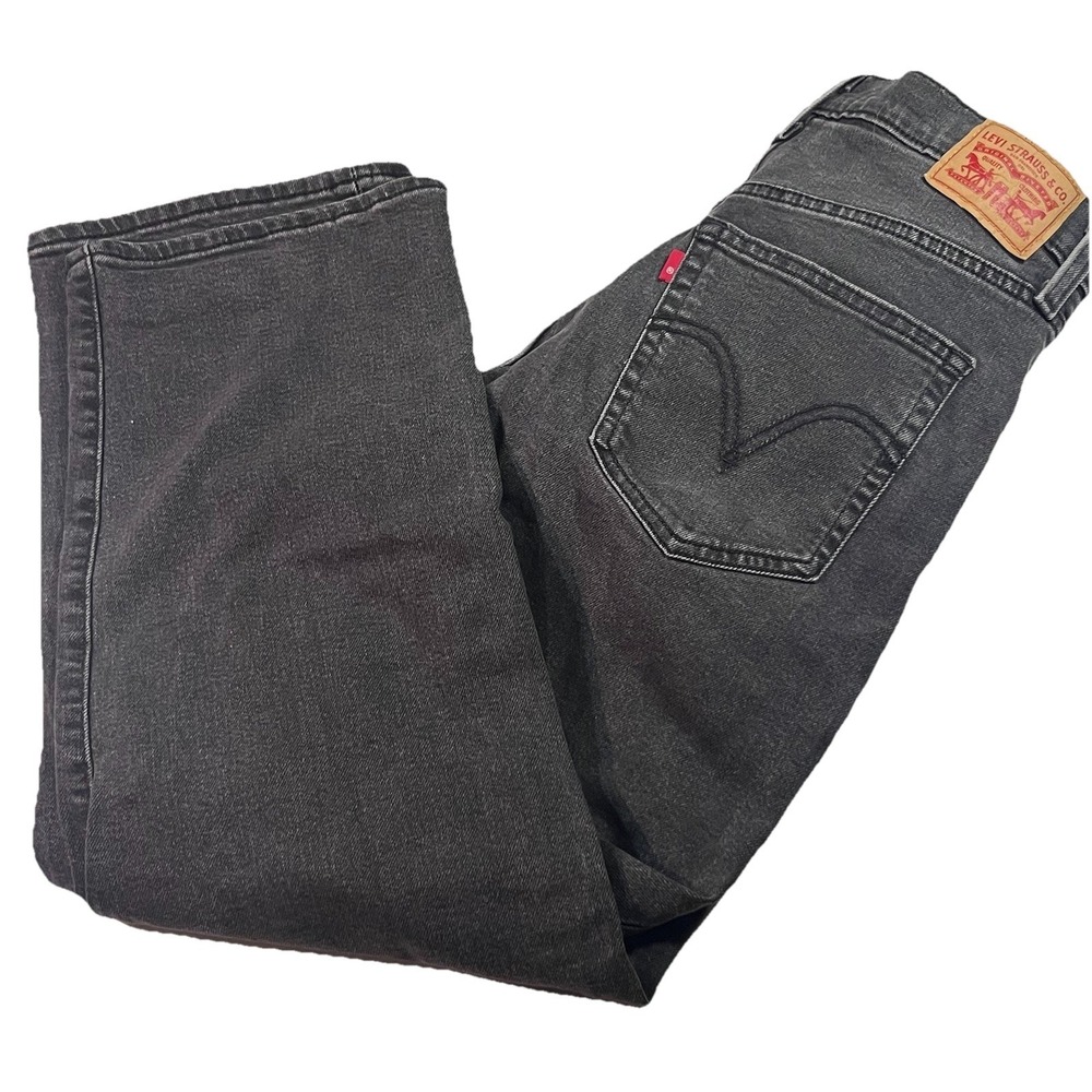 Levi's Women 31 X 27 Black Ribcage Straight Ankle Jeans High Rise Button Fly EUC - Picture 2 of 10